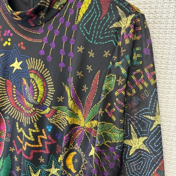 Farm Rio Amazonia Black Graphic Maxi Boho Birds Womens Size XL Boho Colorful - Picture 6 of 10